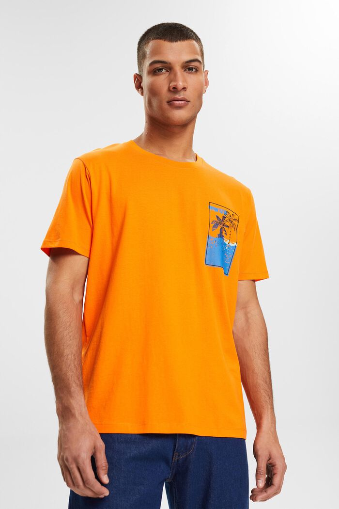 Jersey-T-shirt med print, ORANGE, detail image number 1