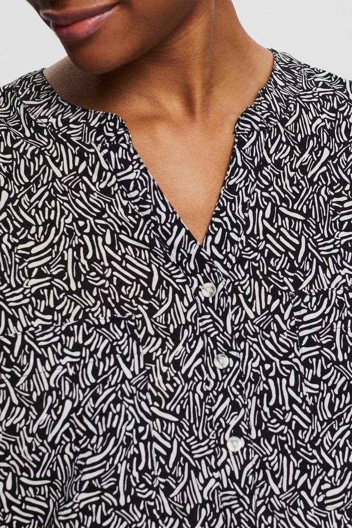 Mønstret bluse med bægerformet udskæring, BLACK, detail image number 2