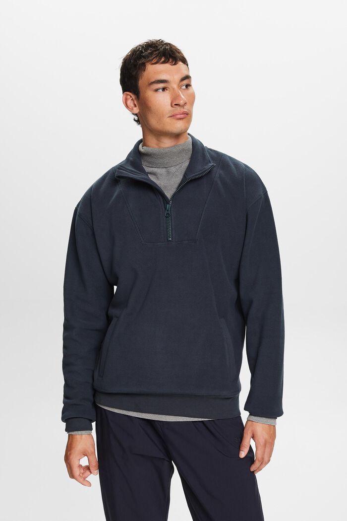 Sweatshirt i fleece med halv lynlås, PETROL BLUE, detail image number 2