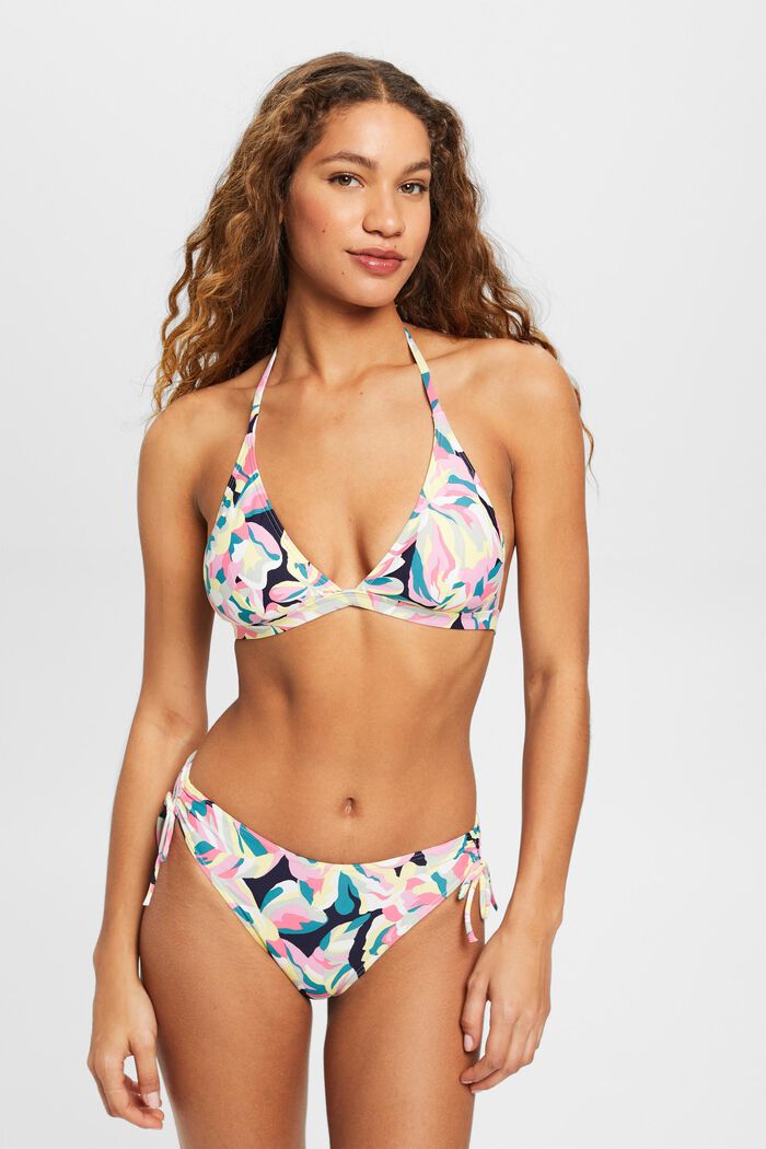 Halterneck-bikinitop med blomsterprint, NAVY, detail image number 0