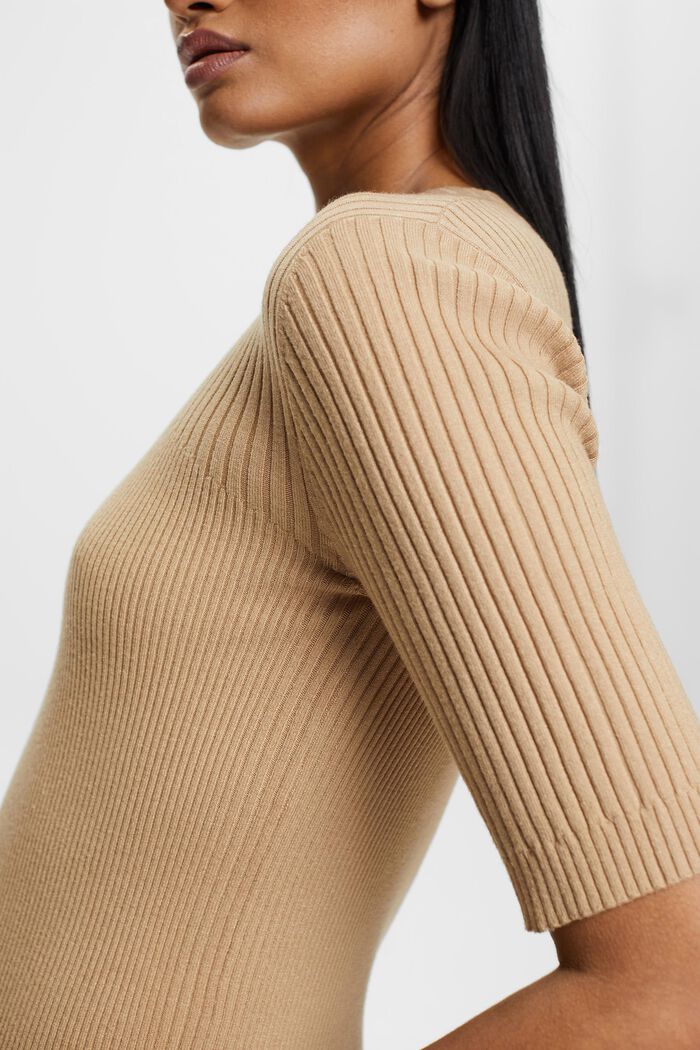 Ribbet sweater med korte ærmer, SAND, detail image number 2