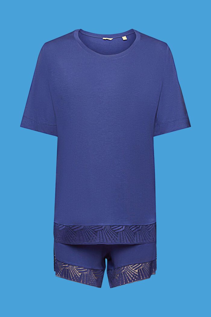 Pyjamas med shorts med blondekant, DARK BLUE, detail image number 5