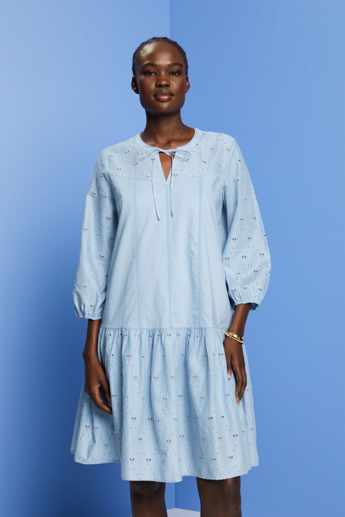 Broderet kjole, 100 % bomuld, LIGHT BLUE LAVENDER, detail image number 0