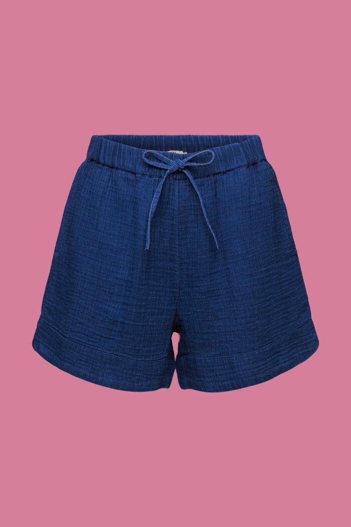 Krøllede pull on-shorts, 100 % bomuld, NAVY, detail image number 7