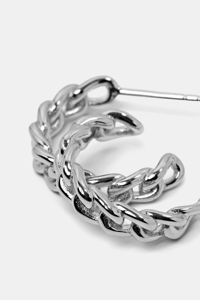 Kæde mini hoop-øreringe i sterlingsølv, SILVER, detail image number 1