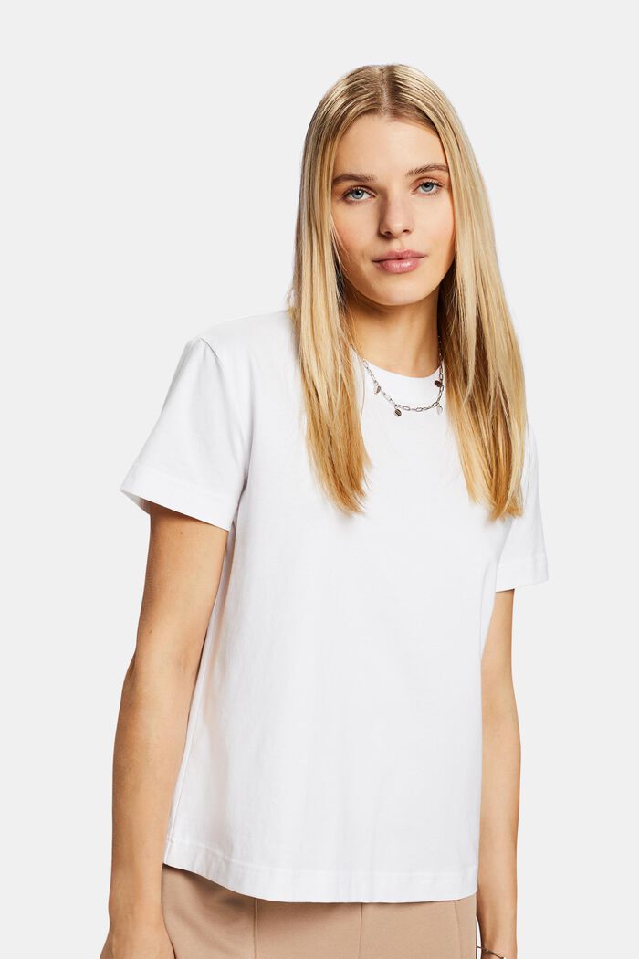 T-shirt i pimabomuld med rund hals, WHITE, detail image number 0
