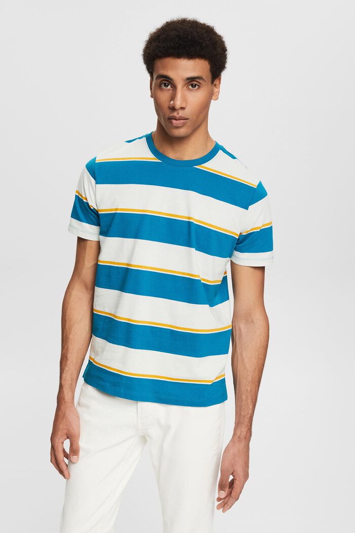 Jersey-T-shirt med striber, TEAL BLUE, detail image number 0