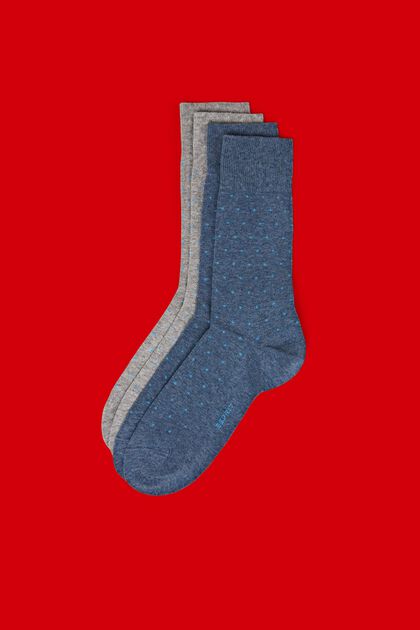 Pakke med 2 par sokker med prikket mønster, økologisk bomuld, GREY/BLUE, overview
