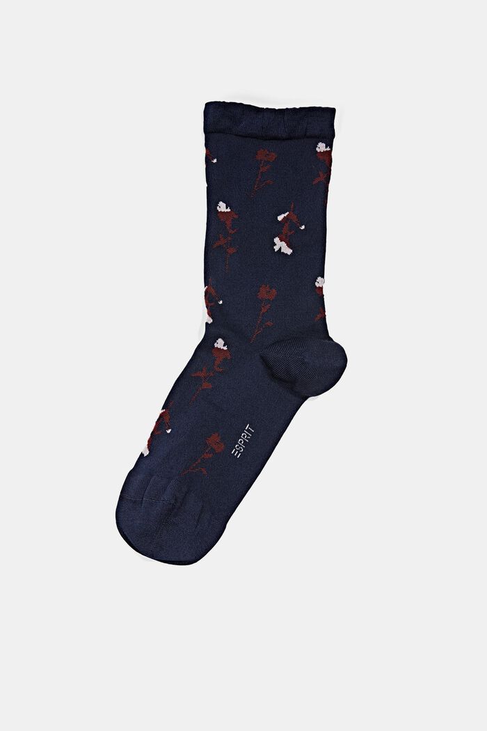 Blomstrede sokker med fluffy kant, MARINE, overview