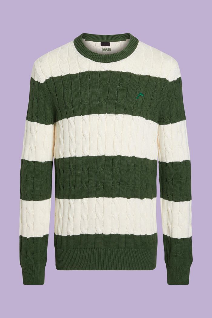 Stribet sweater i kabelstrik, OFF WHITE, detail image number 6