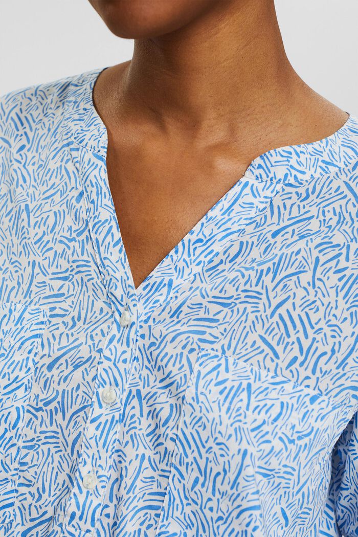 Blomstret bluse med V-hals og knapper, WHITE, detail image number 0