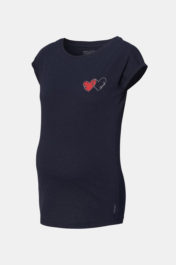 T-shirt med hjerteprint, økologisk bomuld, NIGHT SKY BLUE, detail image number 4