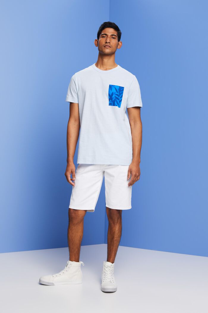 Jersey-T-shirt med print på brystet, 100 % bomuld, PASTEL BLUE, detail image number 4