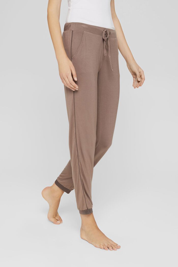 Pyjamasbukser med satin, LENZING™ ECOVERO™, TAUPE, detail image number 5