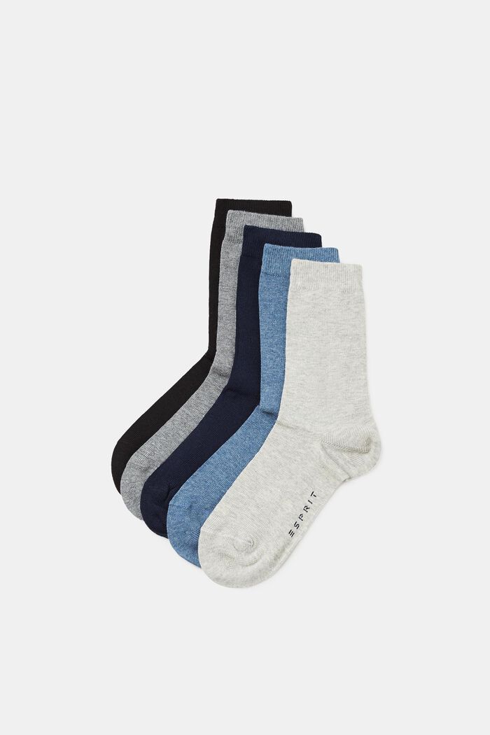 Fem par ensfarvede sokker, GREY/BLUE COLORWAY, detail image number 0