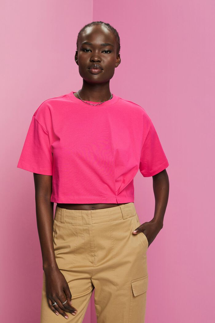 Cropped jersey-T-shirt med rund hals, PINK FUCHSIA, detail image number 0