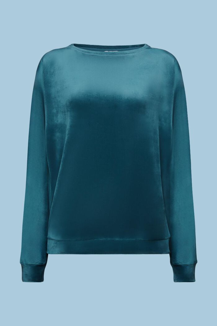 Loungewear-sweatshirt i velour, PETROL BLUE, detail image number 5
