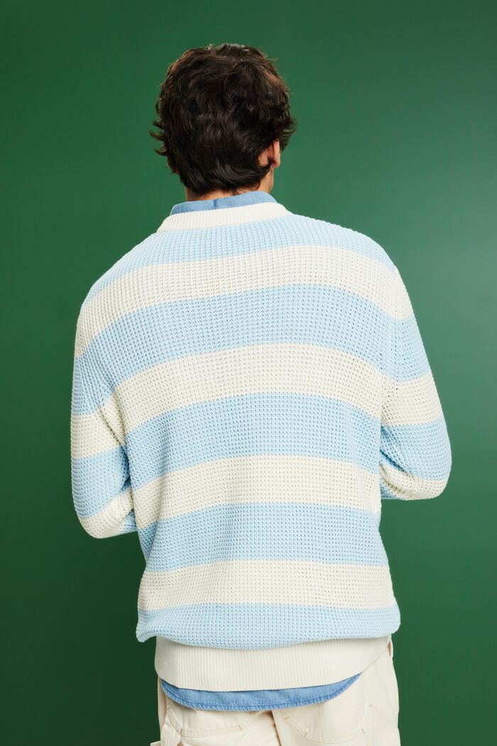 Stribet bomuldssweater i kabelstrik, PASTEL BLUE, detail image number 2