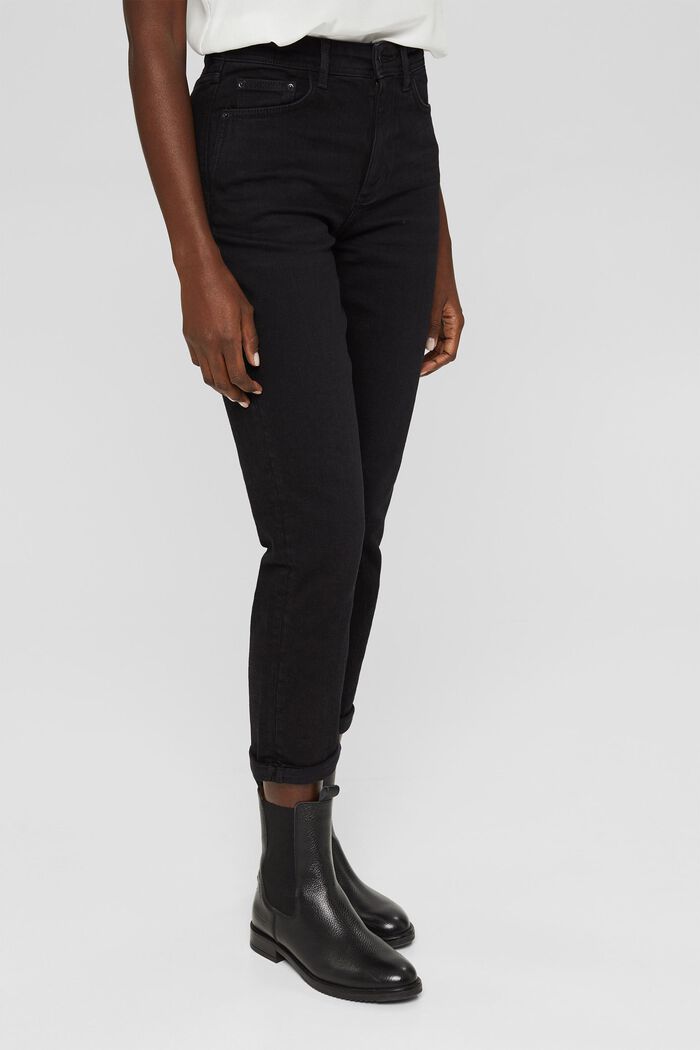 Cropped jeans i bomuldsstretch, BLACK DARK WASHED, detail image number 0