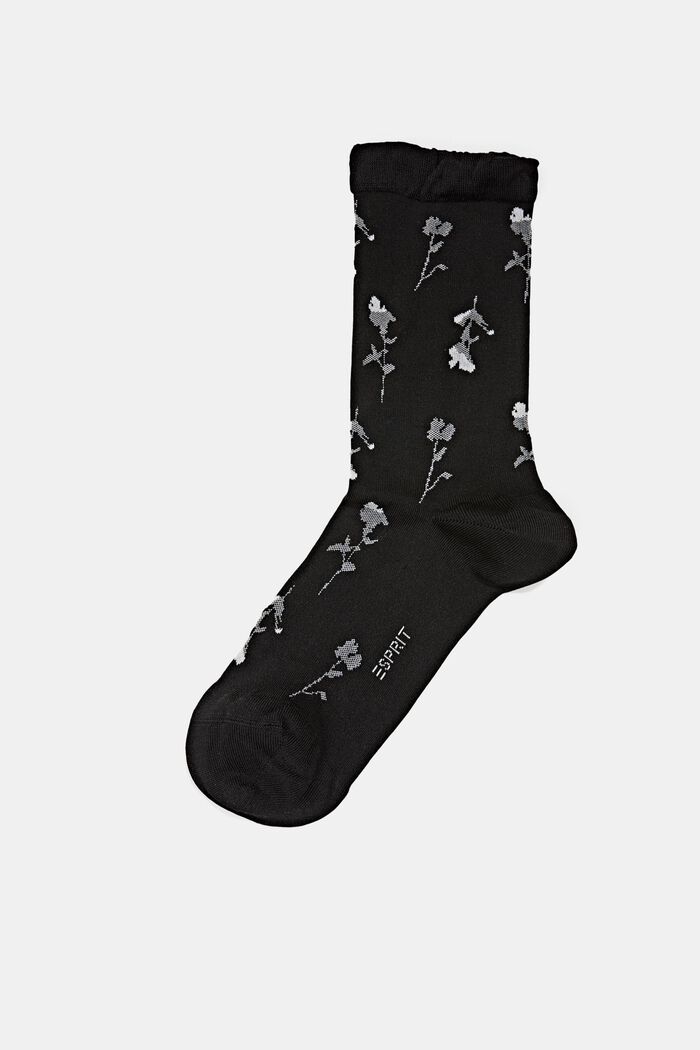 Blomstrede sokker med fluffy kant, BLACK, overview