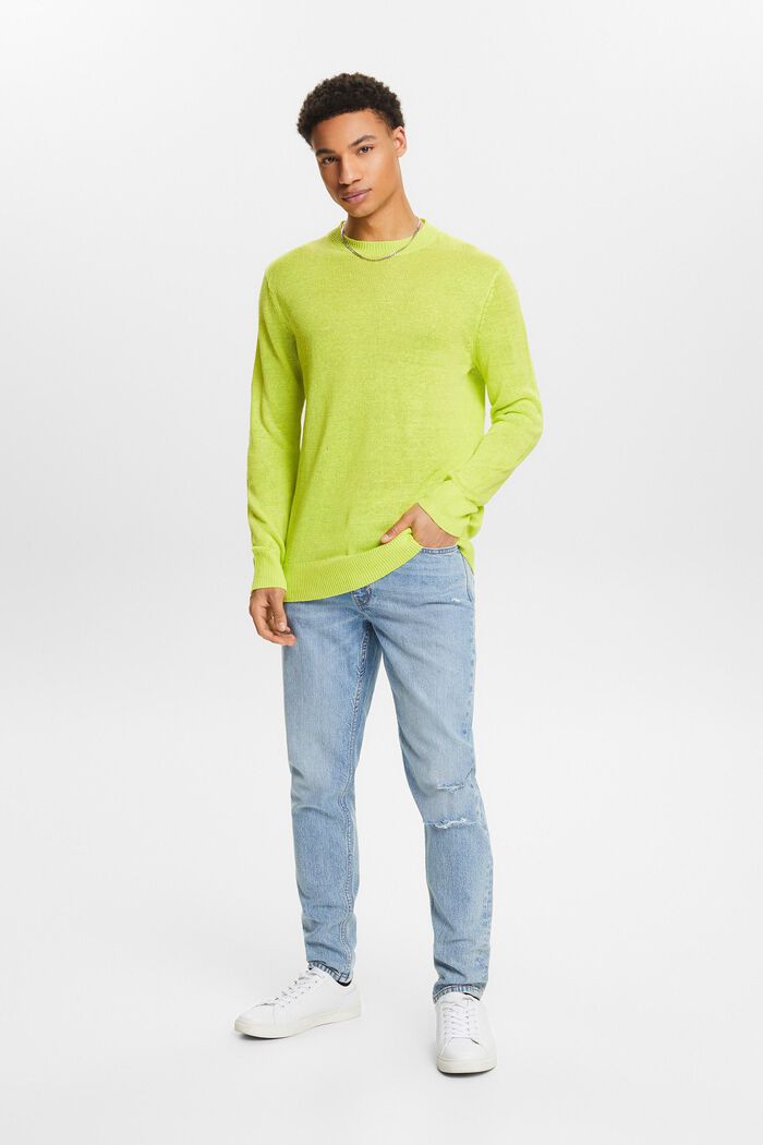 Sweater i hør med rund hals, LIME GREEN, detail image number 1