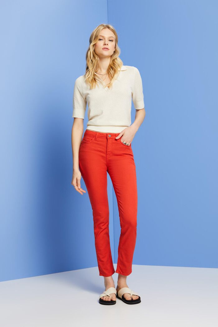 Slim fit-jeans med mellemhøj talje, ORANGE RED, detail image number 5