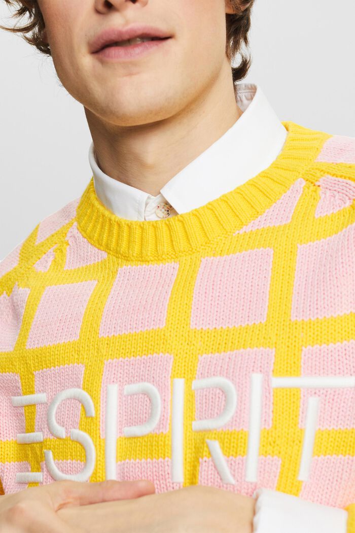 Sweater i chunky strik med logo og gittermønster, YELLOW, detail image number 3