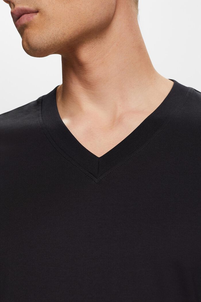 Jersey-T-shirt med V-hals, 100 % bomuld, BLACK, detail image number 2