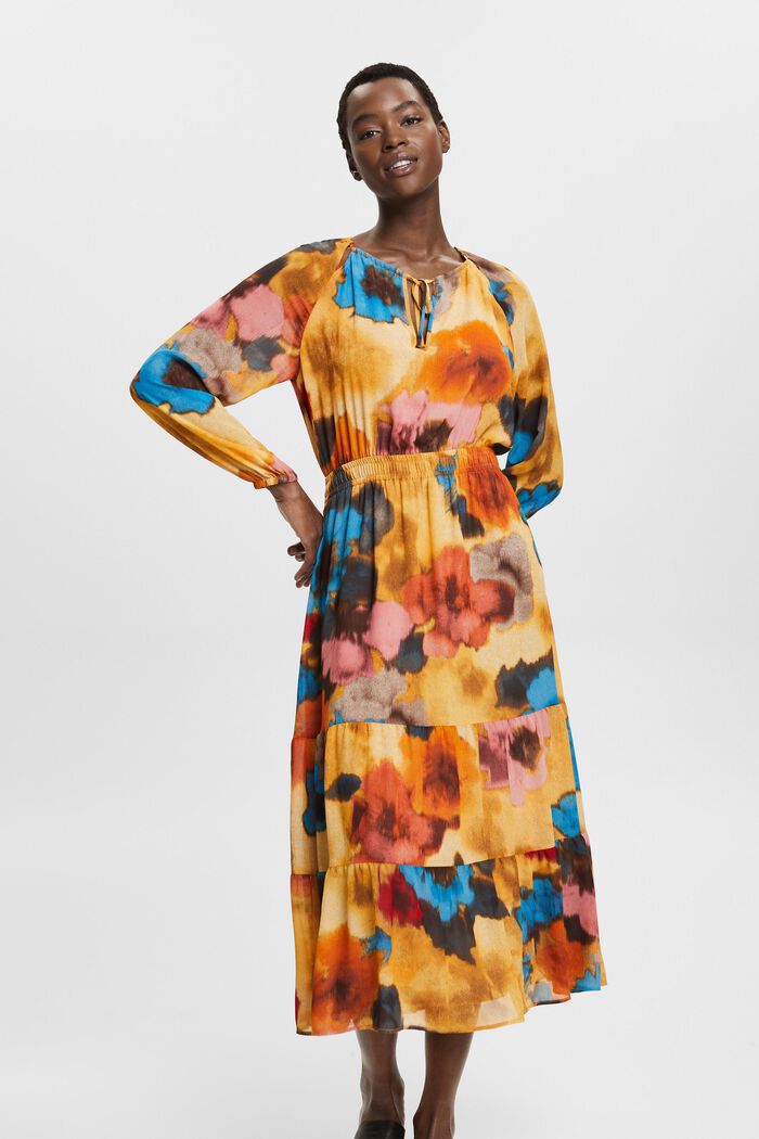 Lagdelt maxi-kjole med print, TAUPE, detail image number 0