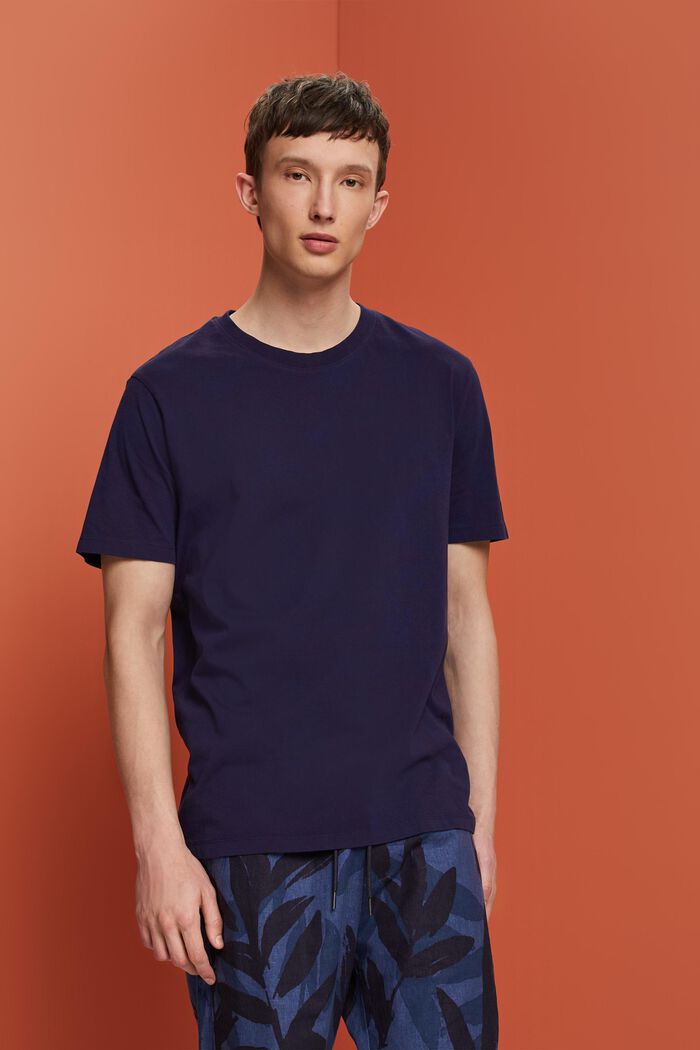 T-shirt med rund hals, 100 % bomuld, DARK BLUE, detail image number 0