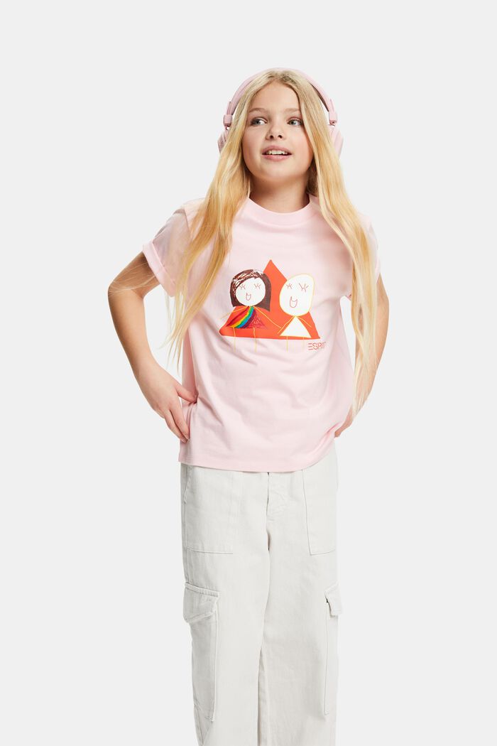 T-shirt i bomuldsjersey med print, PASTEL PINK, detail image number 1