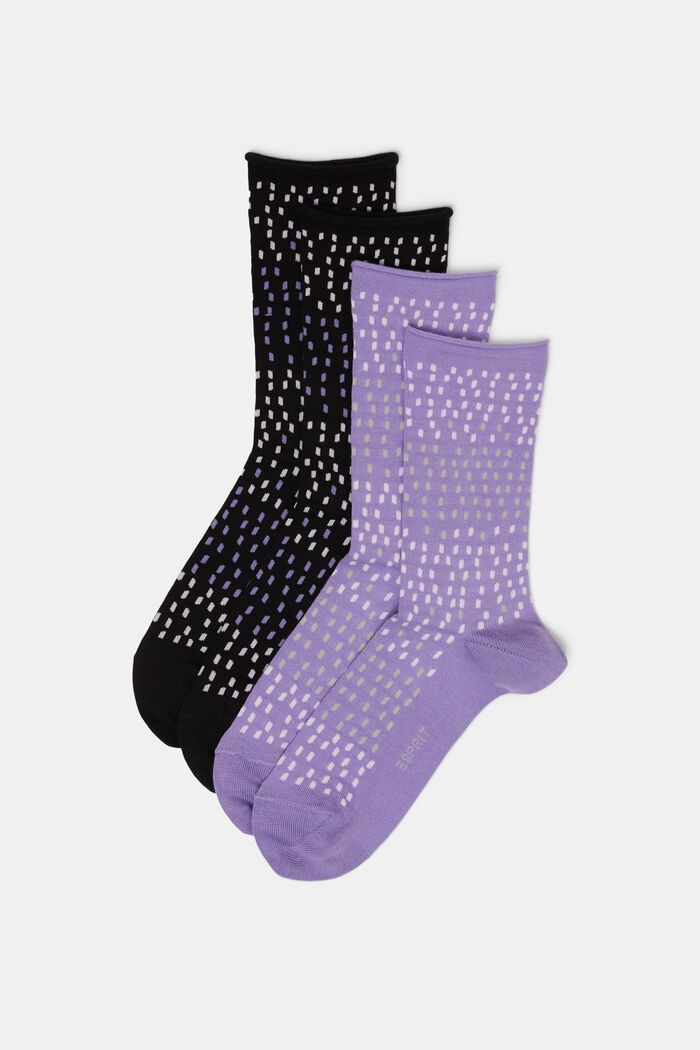 Pakke med 2 par prikkede sokker, økologisk bomuld, LILAC/BLACK, detail image number 0