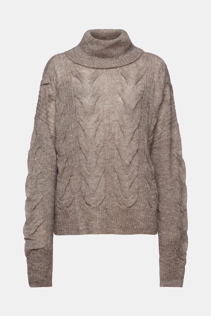 Rullekravesweater i kabelstrik, BROWN GREY, detail image number 8