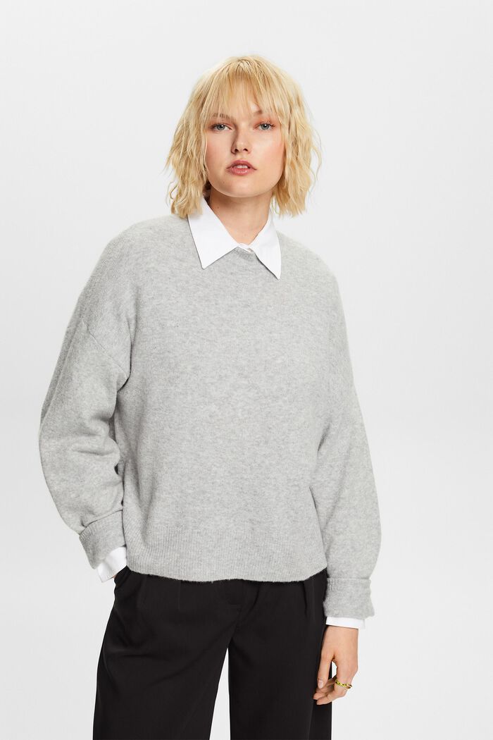 Striksweater med blouson-ærmer, LIGHT GREY, detail image number 0