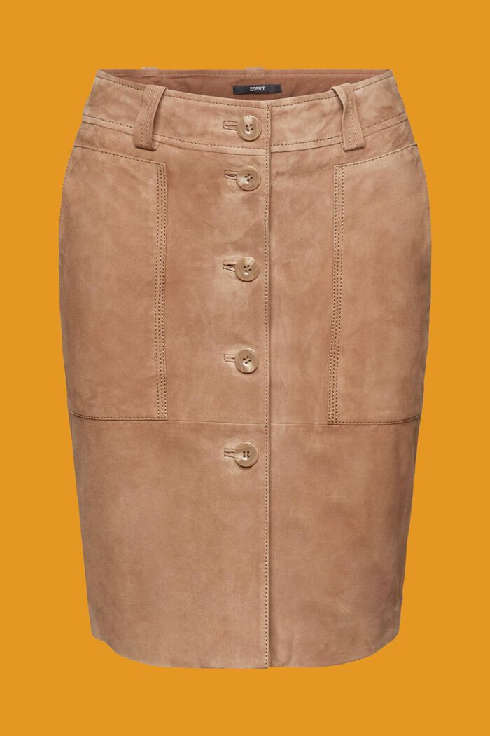 Nederdel i velourskind med knapper, TAUPE, detail image number 6