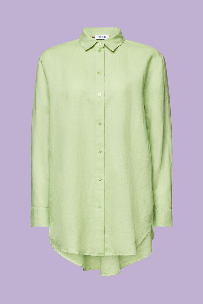 Skjorte i bomuld og hør, LIGHT GREEN, detail image number 5