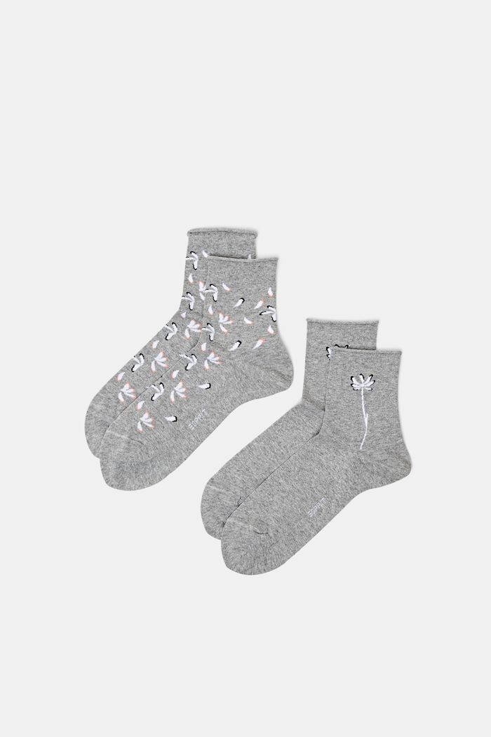 Pakke med 2 par strikkede sokker med print, LIGHT GREY, detail image number 0