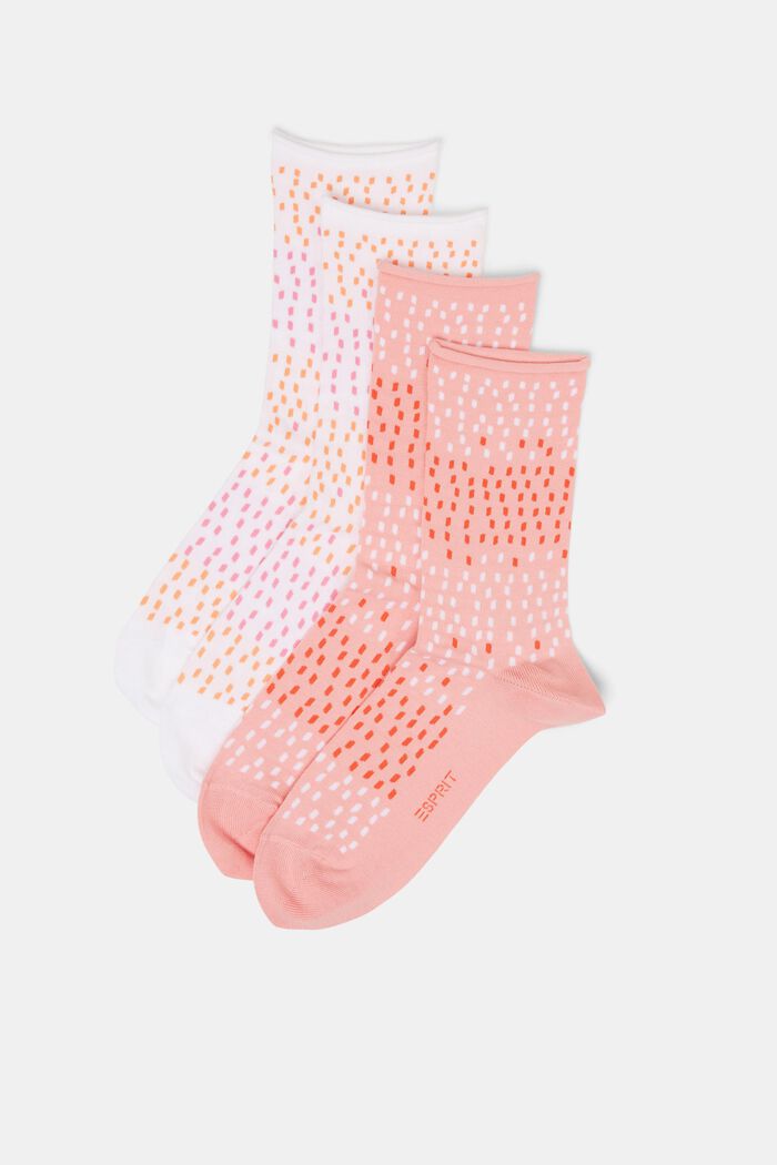 Pakke med 2 par prikkede sokker, økologisk bomuld, ROSE/WHITE, detail image number 0