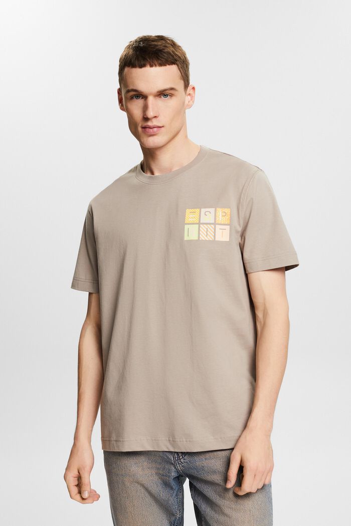 T-shirt i bomuldsjersey med logo, LIGHT TAUPE, detail image number 4