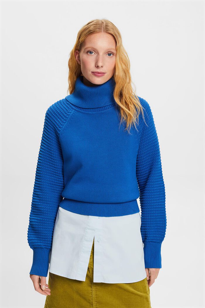 Rullekravesweater i bomuld, BRIGHT BLUE, detail image number 1