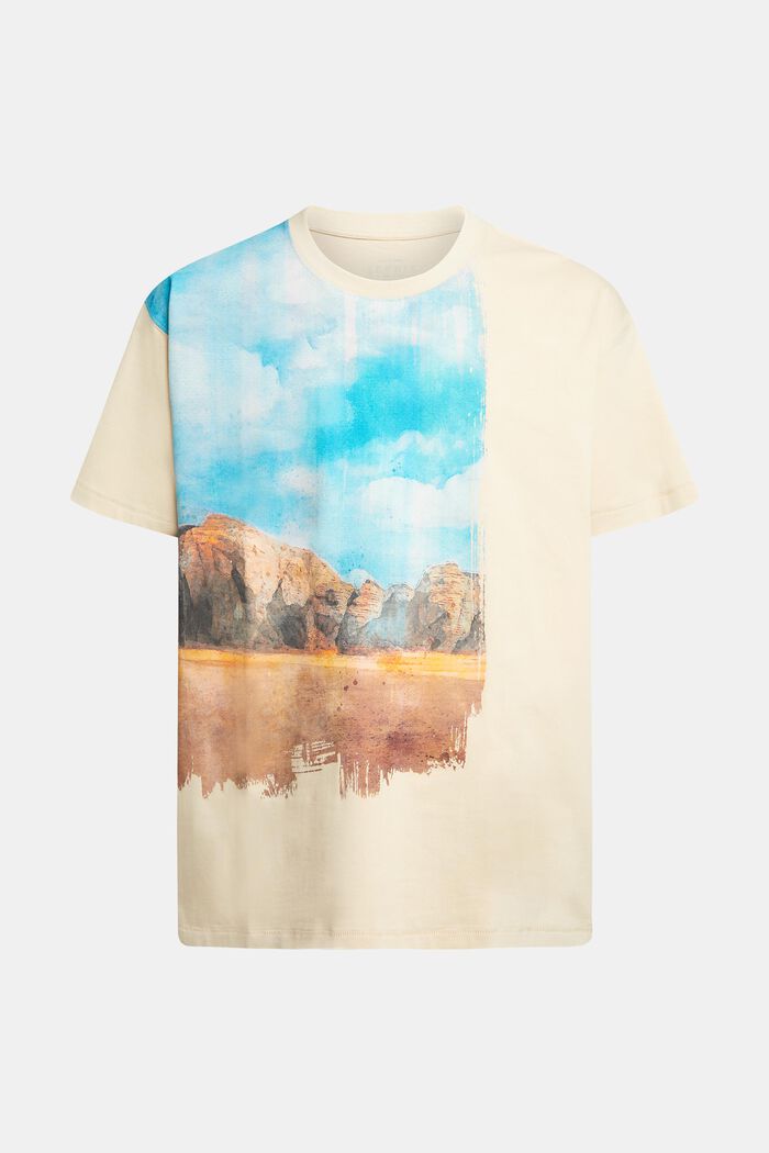 T-shirt med frontpanel med digitalt landskabsprint, BEIGE, detail image number 5
