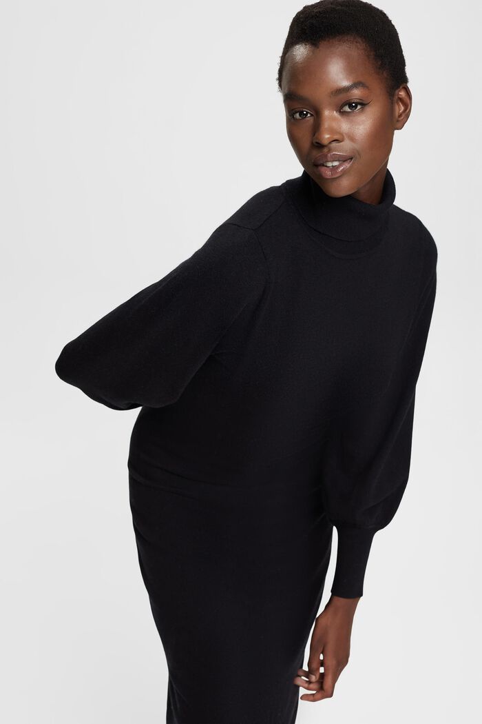 Sweaterkjole med polokrave, kashmirmiks, BLACK, detail image number 2