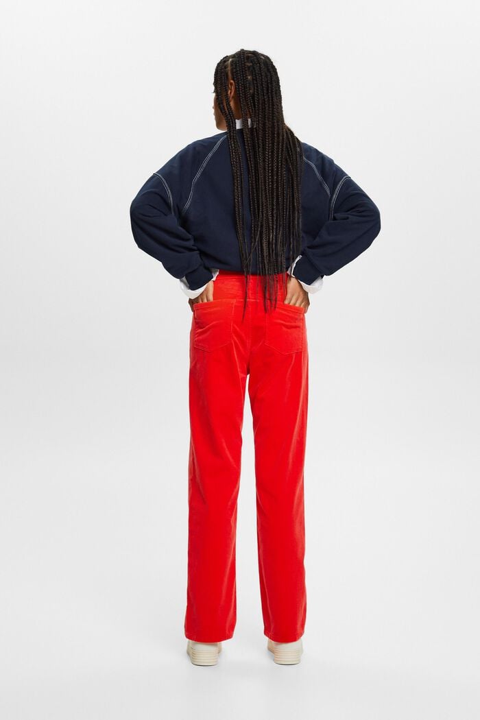 Straight fit-fløjlsbukser med høj talje, RED, detail image number 3