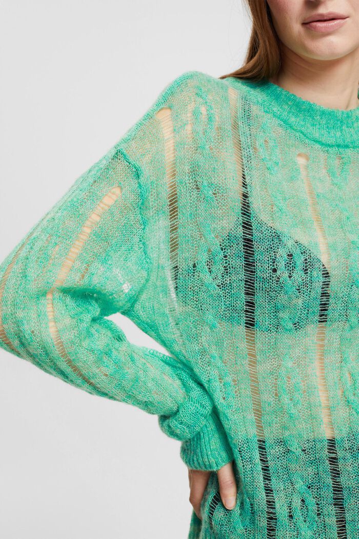 Sweater i åben kabelstrik med uld, LIGHT GREEN, detail image number 2