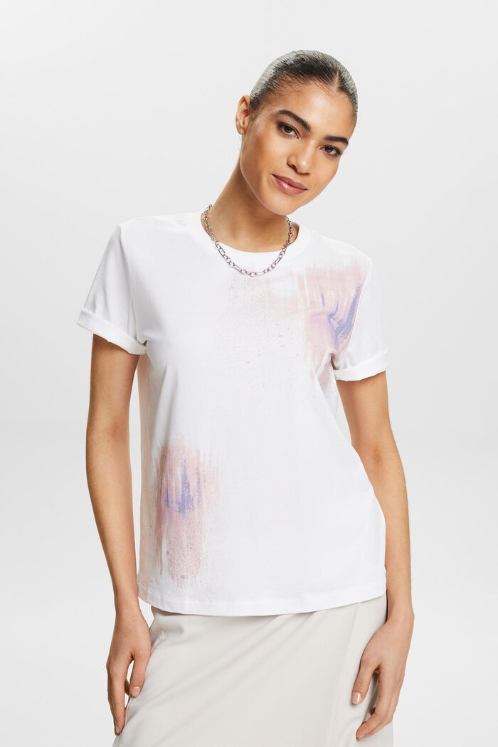 Bomulds-T-shirt med grafisk print, WHITE, detail image number 0