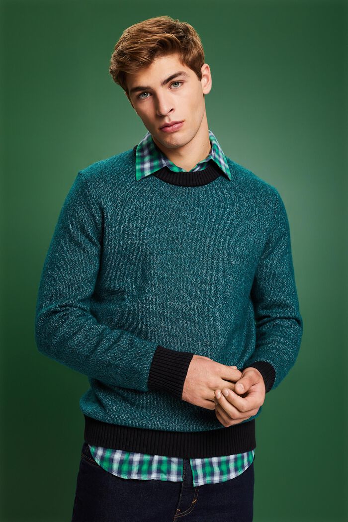 Sweater i uldmiks med rund hals, EMERALD GREEN, detail image number 0