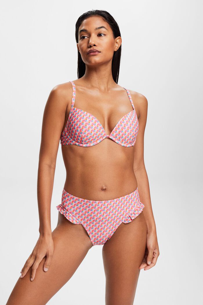 Multifarvede bikinitrusser med flæsedetaljer, PINK FUCHSIA, detail image number 0