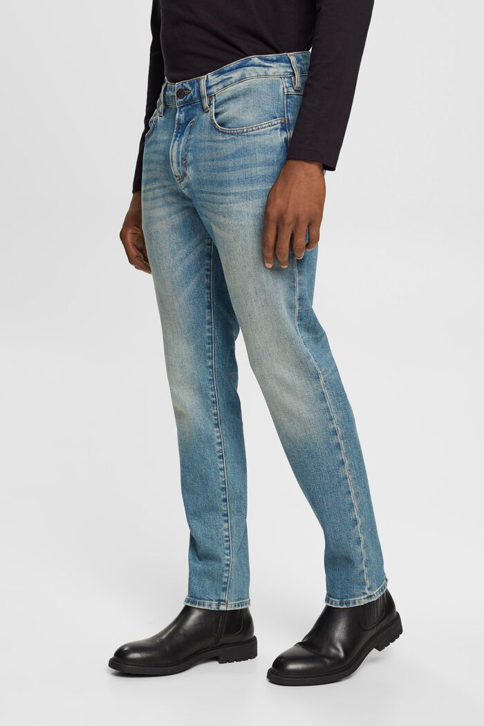 Stonewashed jeans i slim fit, økologisk bomuld, BLUE MEDIUM WASHED, detail image number 1