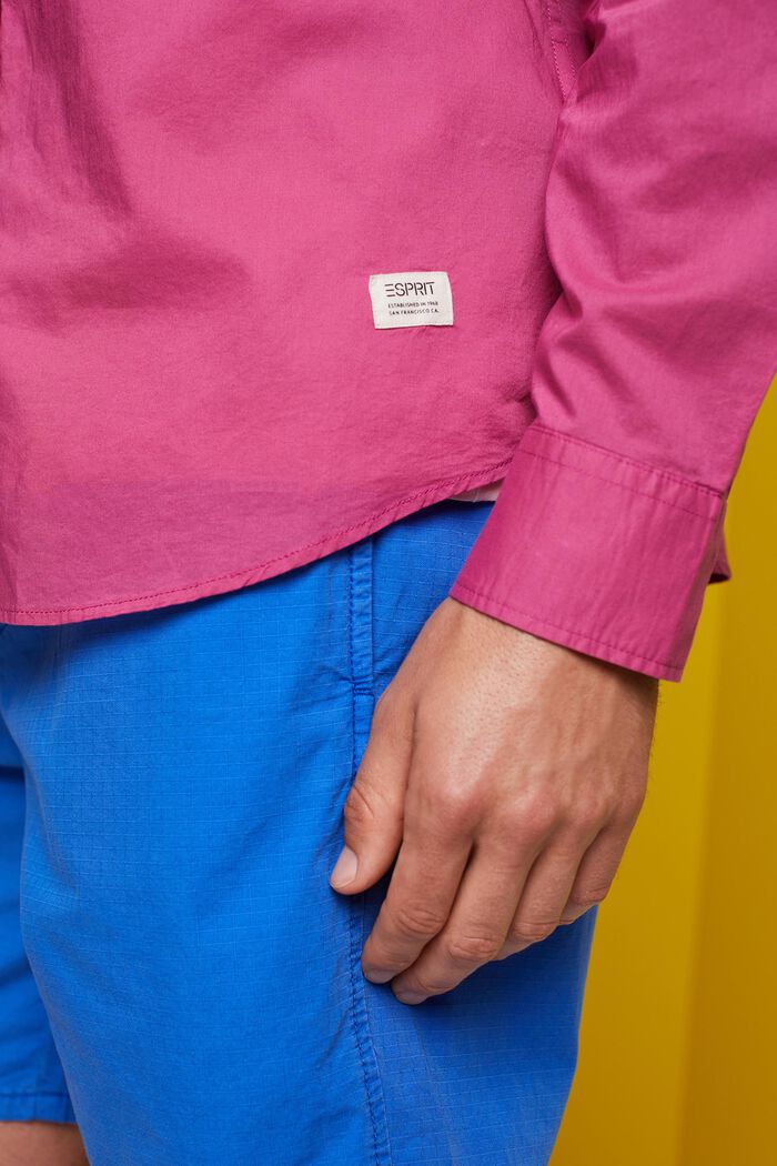 Ensfarvet skjorte med lange ærmer, 100 % bomuld, DARK PINK, detail image number 2