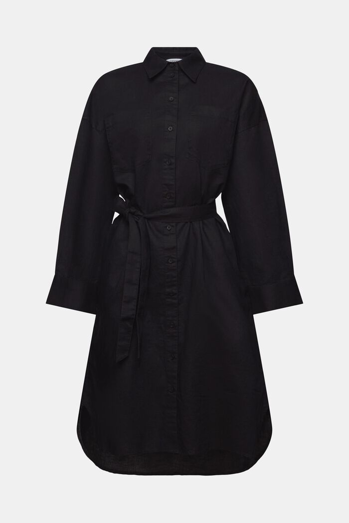 Kjole i hør og bomuld med bælte, BLACK, detail image number 5